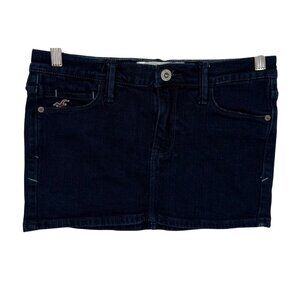 Hollister Women Dark Denim Jean Mini Skirt W25 Raw Hem Stretch Cotton Size 1